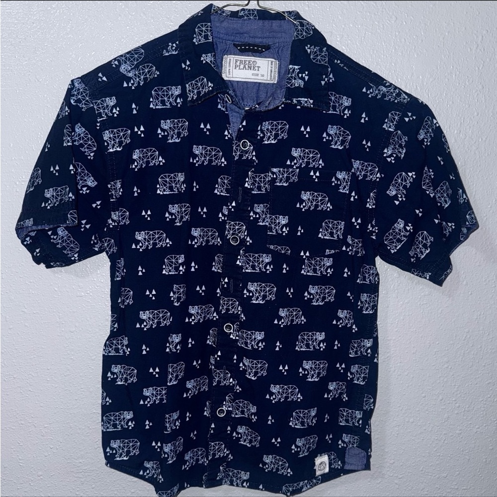 Free Planet Boys Short Sleeved Button Up Shirt | Size 10 | 100% Cotton